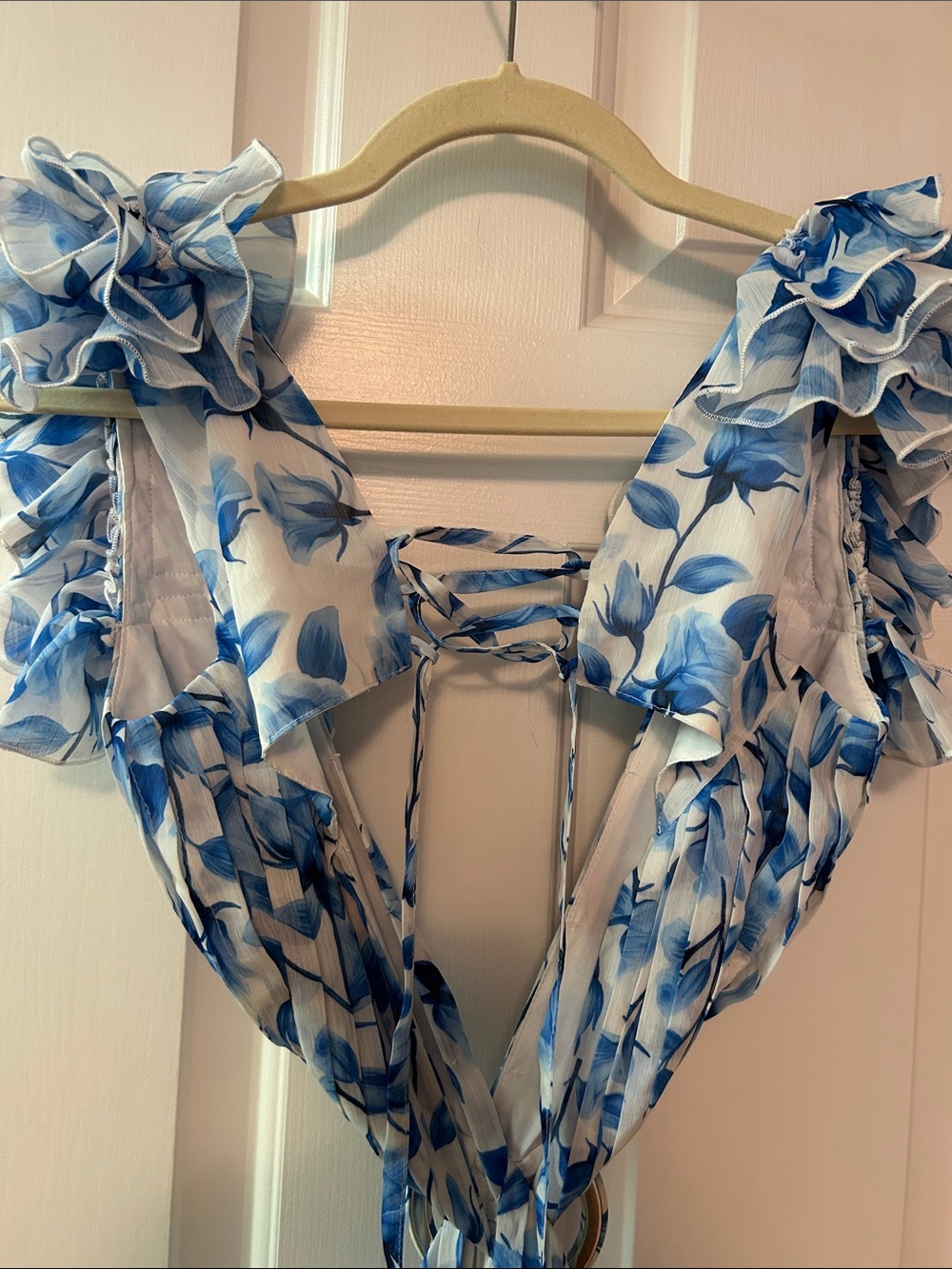 Anne Louise Boutique ABL Blue Floral Ruffle Maxi Dress Mykonos Cassini NWT - Picture 12 of 12